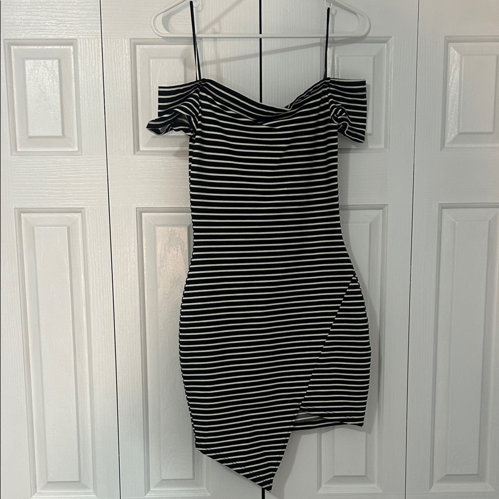 Windsor Black and White Asymmetrical Striped Dress